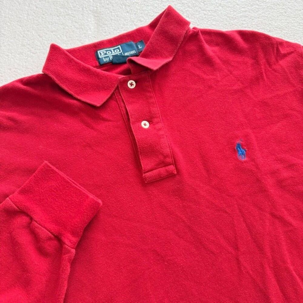 Polo Ralph Lauren Golf Shirt Men's Large Red Cotton Casual Pony Logo Long Sleeve